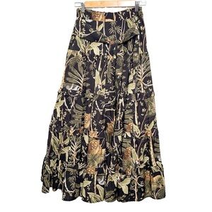 Mia De Dios lion tropical jungle print tie front maxi skirt size medium
